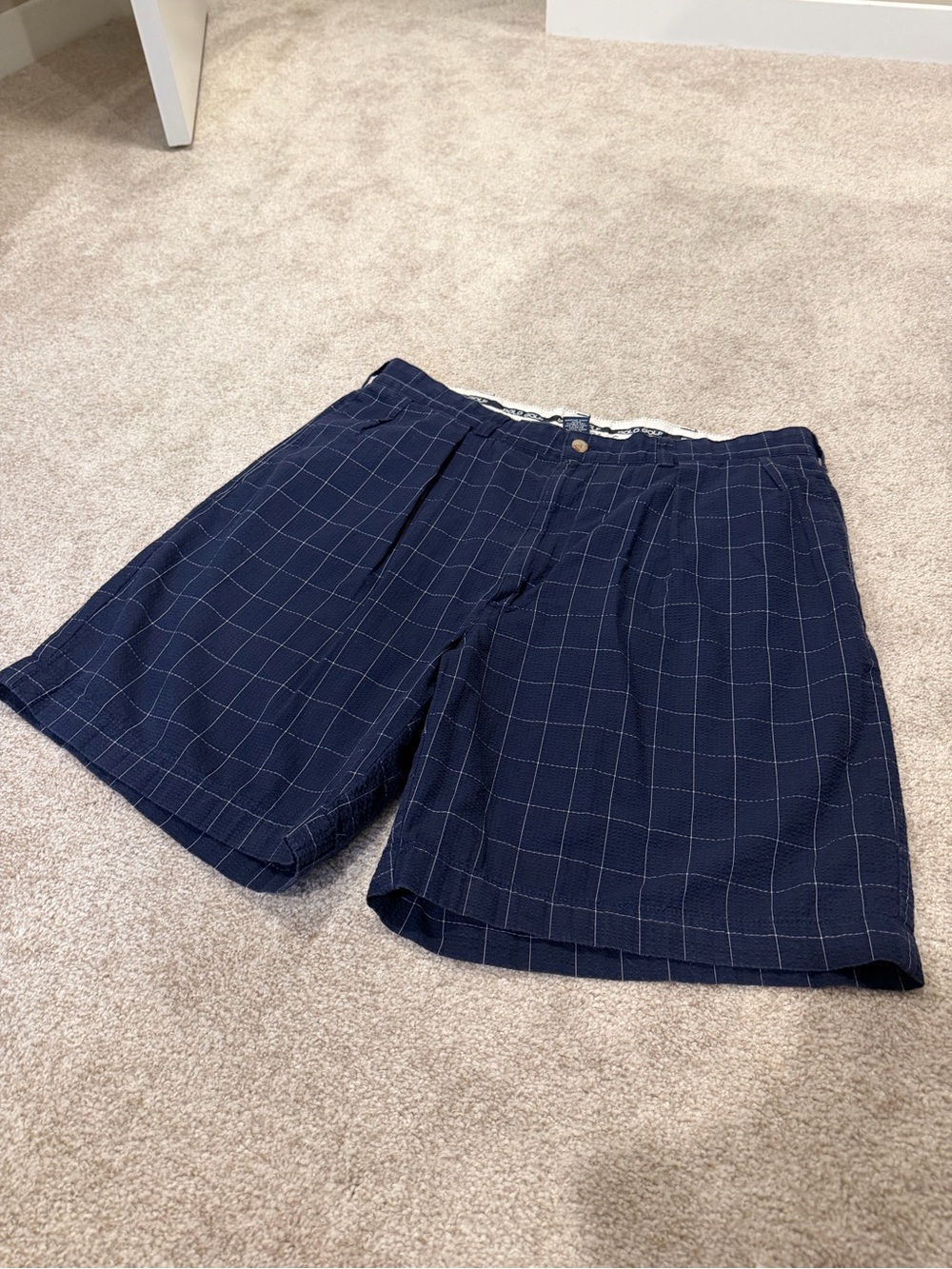 VTG‎ Polo Golf Shorts Classic Fit Windowpane Plaid Golfing Seersucker Size 36